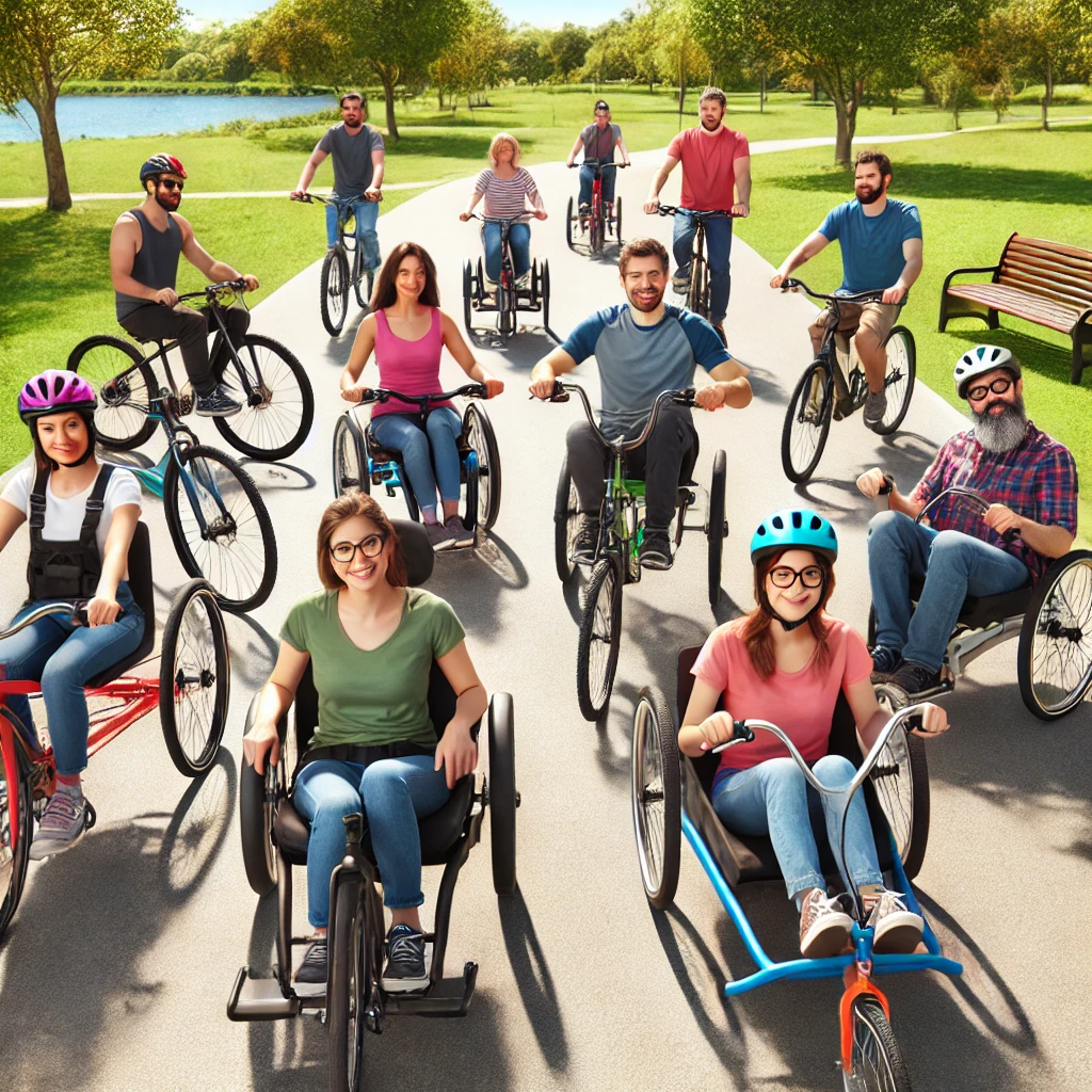 Verschiedene Fahrradtypen und technische Hilfsmittel